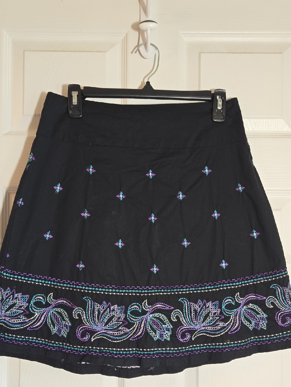 HeartSoul Black A-Line Skirt with Purple & Teal Embroidery No Size 15" Waist